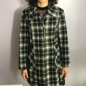 Black and white plaid coat.